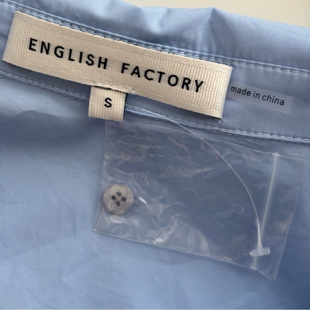 English Factory Contrast Powder Blue Striped Shirt Dress Small Coastal Summer - Picture 8 of 10